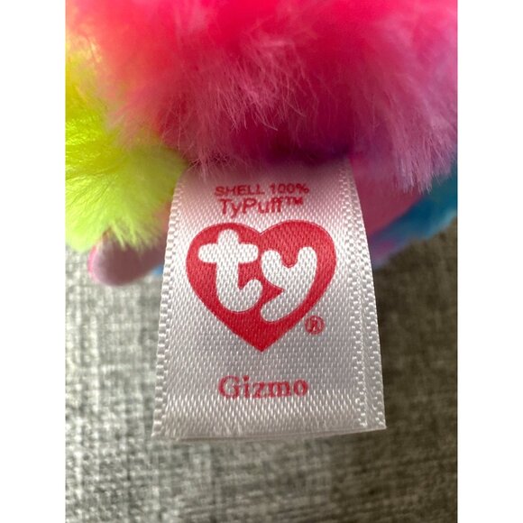 TY Puffies GIZMO Neon Rainbow Cat 2021 Small Stuffed Puff Ball Plush Toy - Picture 7 of 10